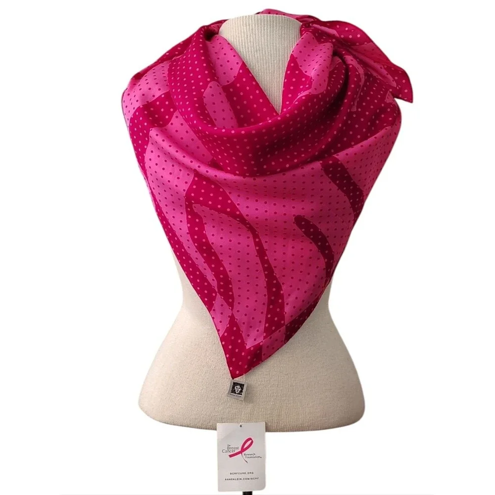 NWT Anne Klein 100% Silk Polka Dot Lion Scarf Breast Cancer Awareness